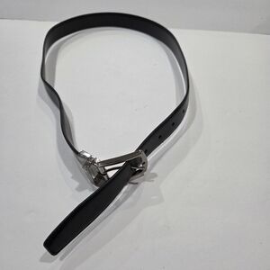 Black Leather Belt with Silver Buckle Sz.32